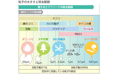 粒子の大きさと除去範囲