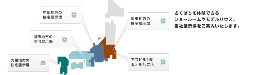 ショールーム・モデルハウス　きくばりを体験できるショールームやモデルハウス、各社展示場をご案内いたします。